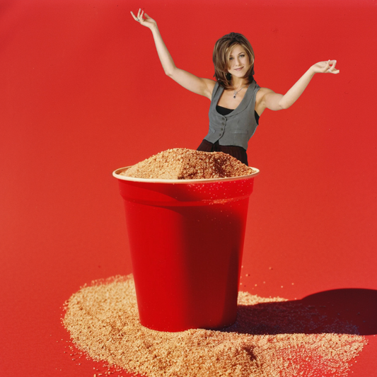 Solo Cup filled with sand Jennifer Aniston stepped in